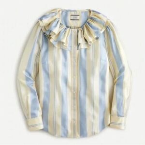 J.Crew Collection ruffle-collar top in striped silk-twill- size Small